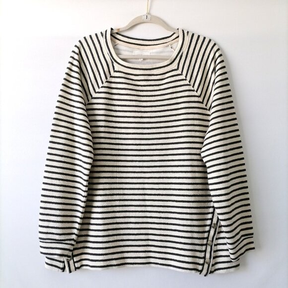 NWT Lou & Grey Womens Black & White Side Snap Striped Pullover Sweatshirt Size L - Picture 1 of 6